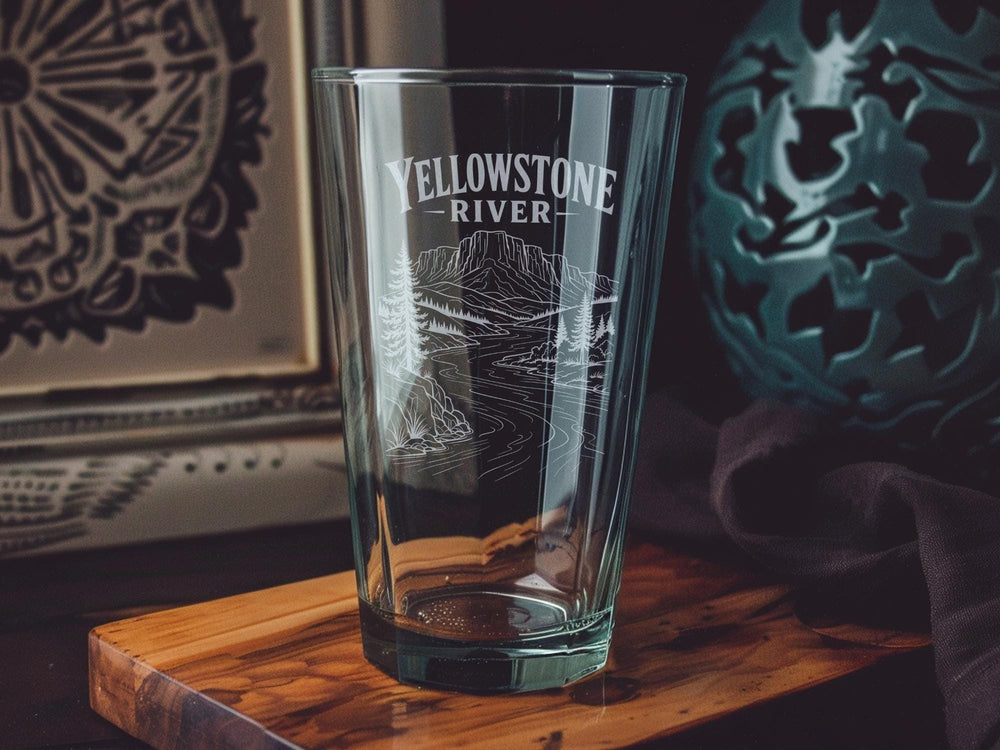 Yellowstone River Pint Glass, Yellowstone National Park Souvenir Beer Glass, Montana Wyoming River Landscape Drinkware Gift