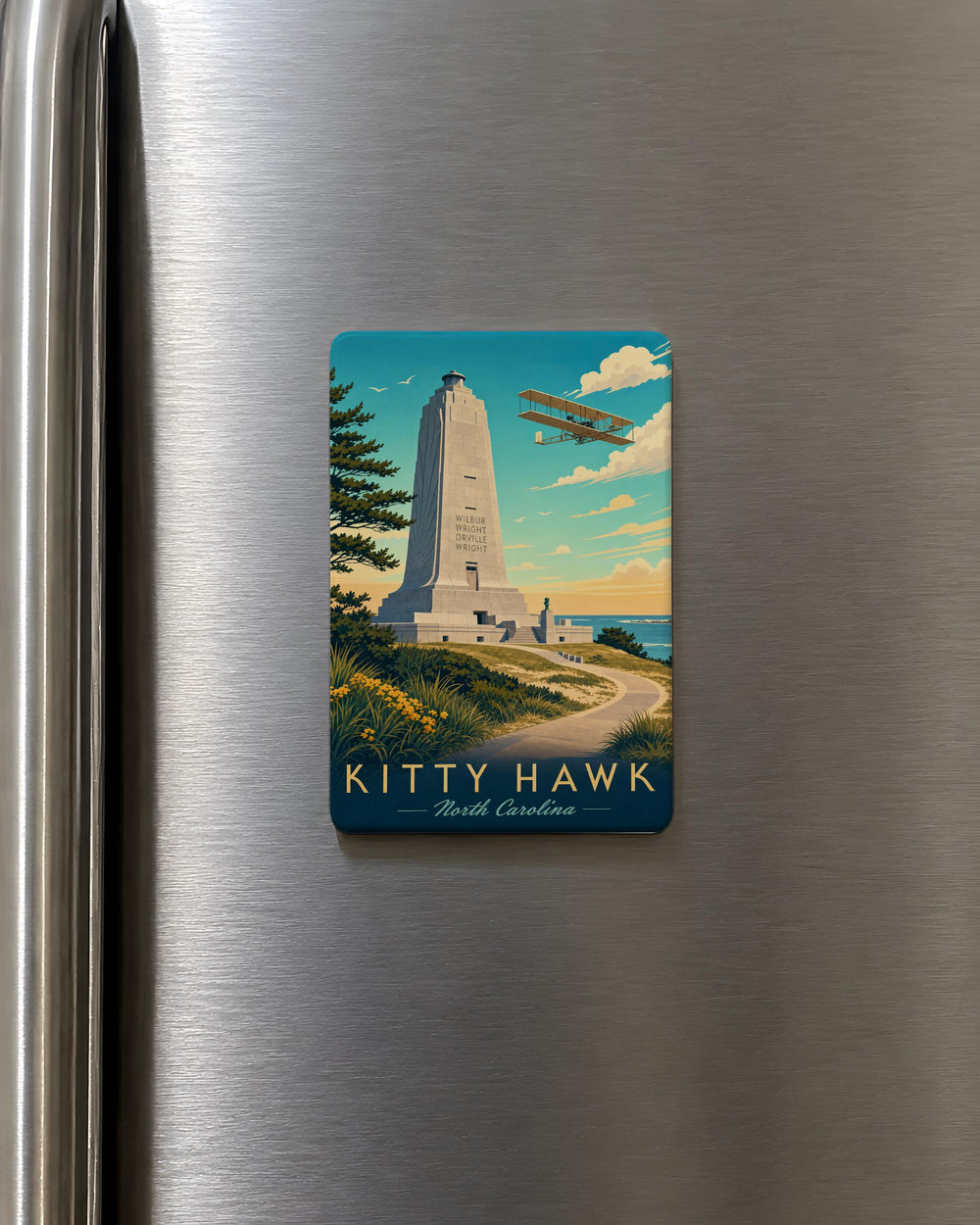 Wright Brothers Memorial Fridge Magnet, Kitty Hawk North Carolina Monument Souvenir Magnet, Aviation History Landmark Magnet