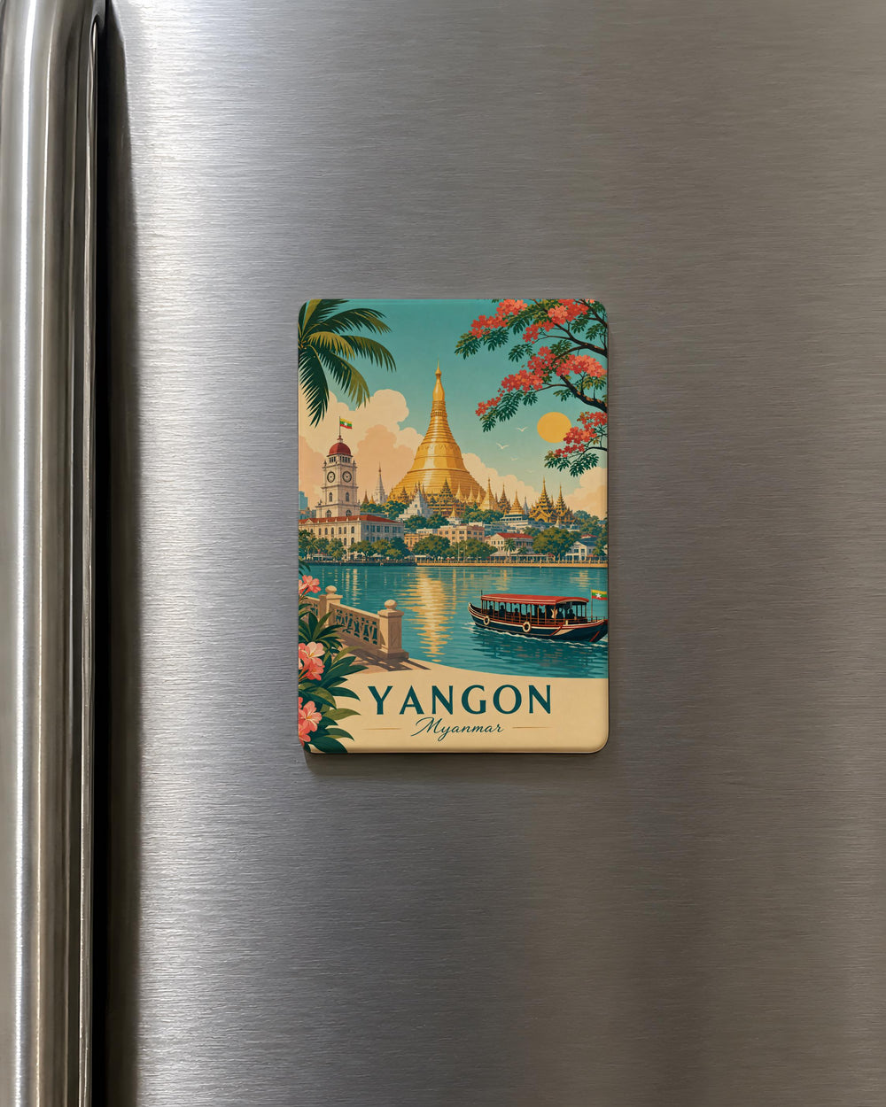 Yangon Myanmar Fridge Magnet, Yangon Souvenir Magnet, Myanmar Travel Gift, Yangon City Landmark Magnet, Myanmar Keepsake