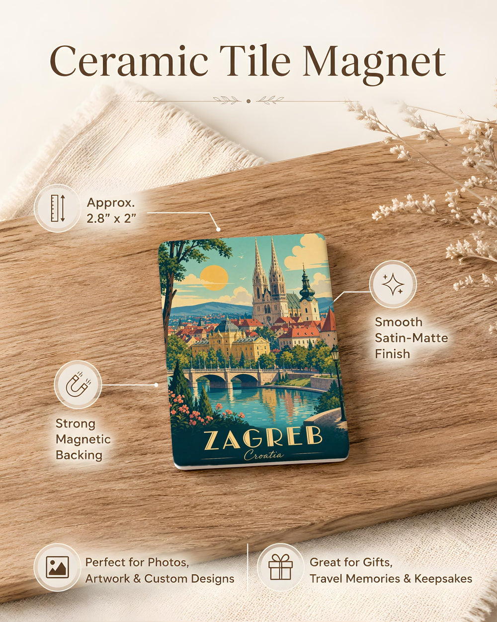 Zagreb Croatia Fridge Magnet, Zagreb City Souvenir Magnet, Croatia Travel Gift, Zagreb Landmark Keepsake Magnet