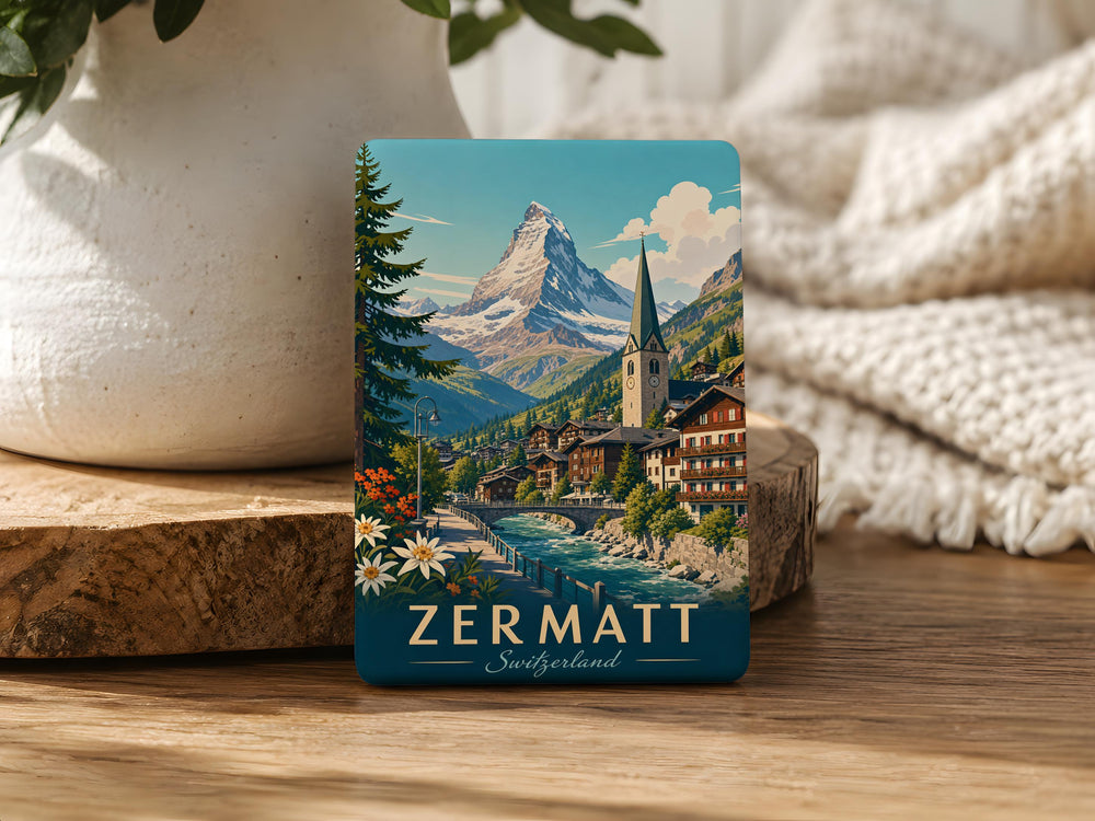 Zermatt Switzerland Fridge Magnet, Matterhorn Mountain Souvenir Magnet, Swiss Alps Travel Keepsake, Zermatt Landmark Magnet