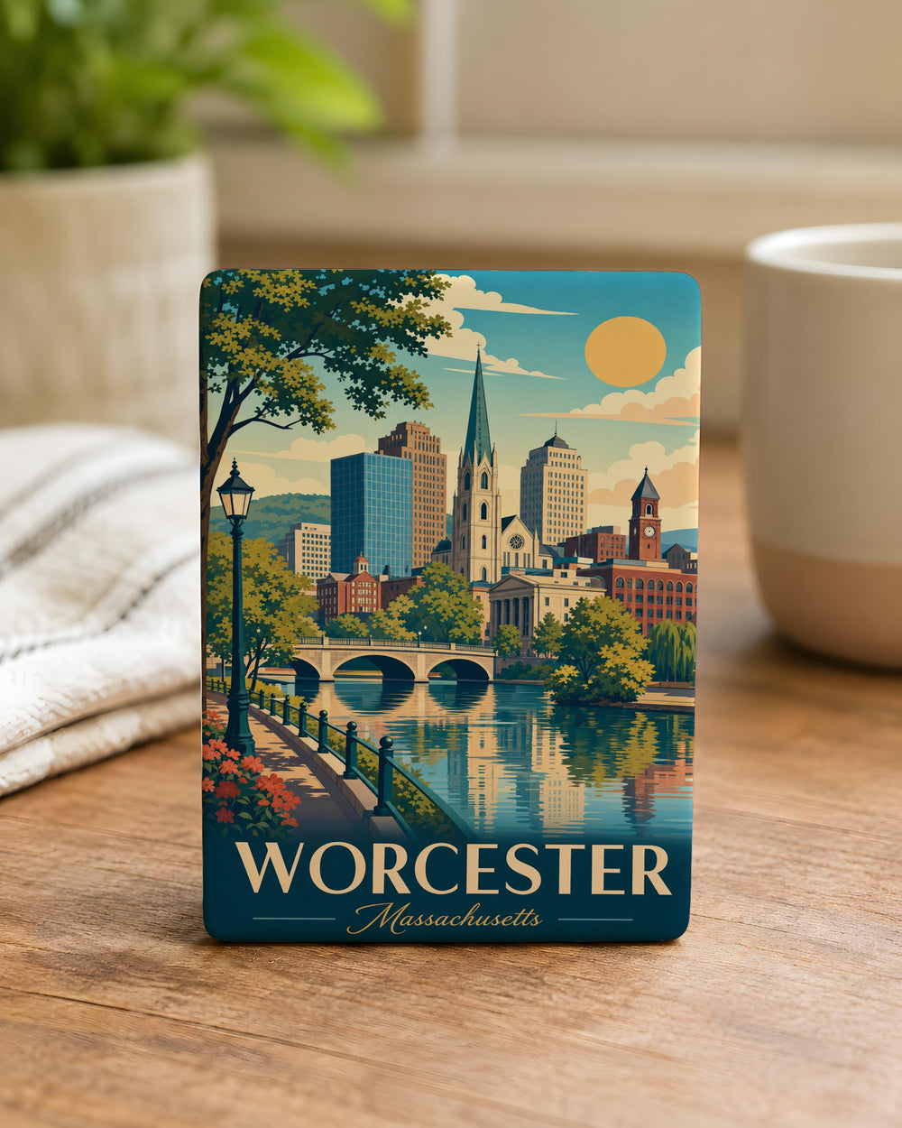 Worcester MA Fridge Magnet, Worcester Massachusetts Souvenir Magnet, City Landmark Travel Gift, New England Keepsake Magnet