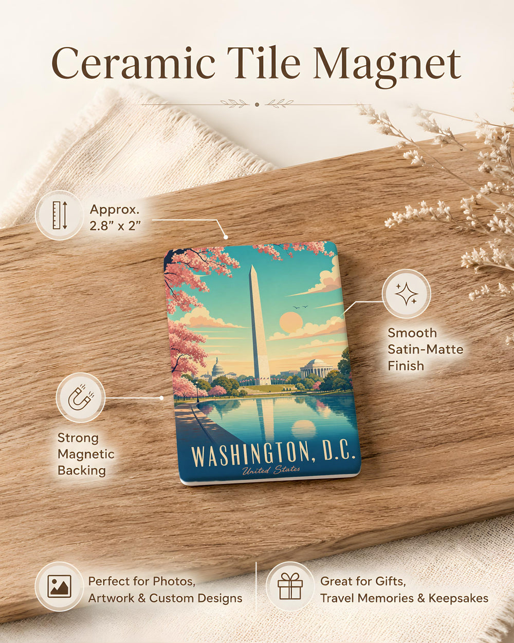 Washington Monument Fridge Magnet, Washington DC Landmark Souvenir Magnet, National Mall Travel Gift, USA Capital Keepsake Magnet