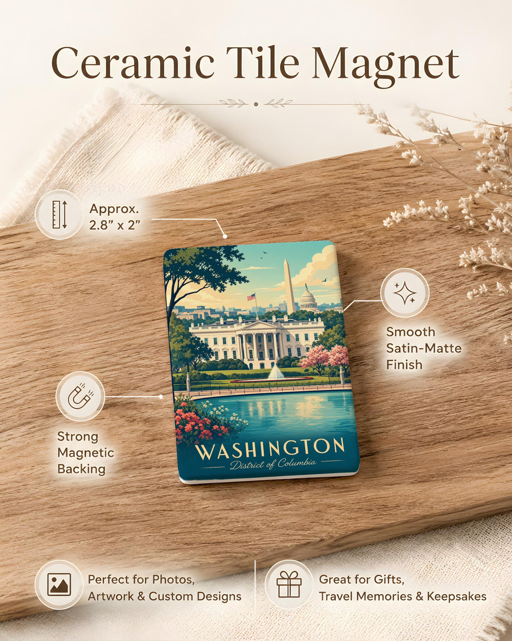 White House Fridge Magnet, Washington DC Landmark Souvenir Magnet, US Presidential Residence Travel Gift Magnet