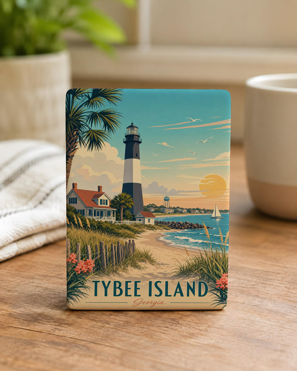 Tybee Island Fridge Magnet, Georgia Coastal Souvenir, Beach Vacation Keepsake, Lighthouse and Ocean Theme Magnet