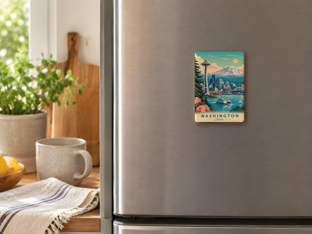 Washington State Fridge Magnet, Washington Souvenir Magnet, Seattle Space Needle Magnet, Pacific Northwest Travel Gift