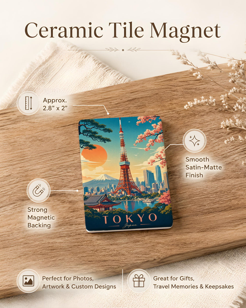 Tokyo Tower Fridge Magnet, Japan Landmark Souvenir Magnet, Tokyo Travel Gift, Japanese City Skyline Magnet, Japan Trip Keepsake