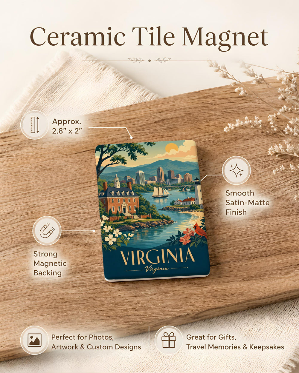 Virginia Fridge Magnet, Virginia State Souvenir Magnet, Virginia Travel Gift, Virginia Keepsake, Virginia Home Decor Magnet