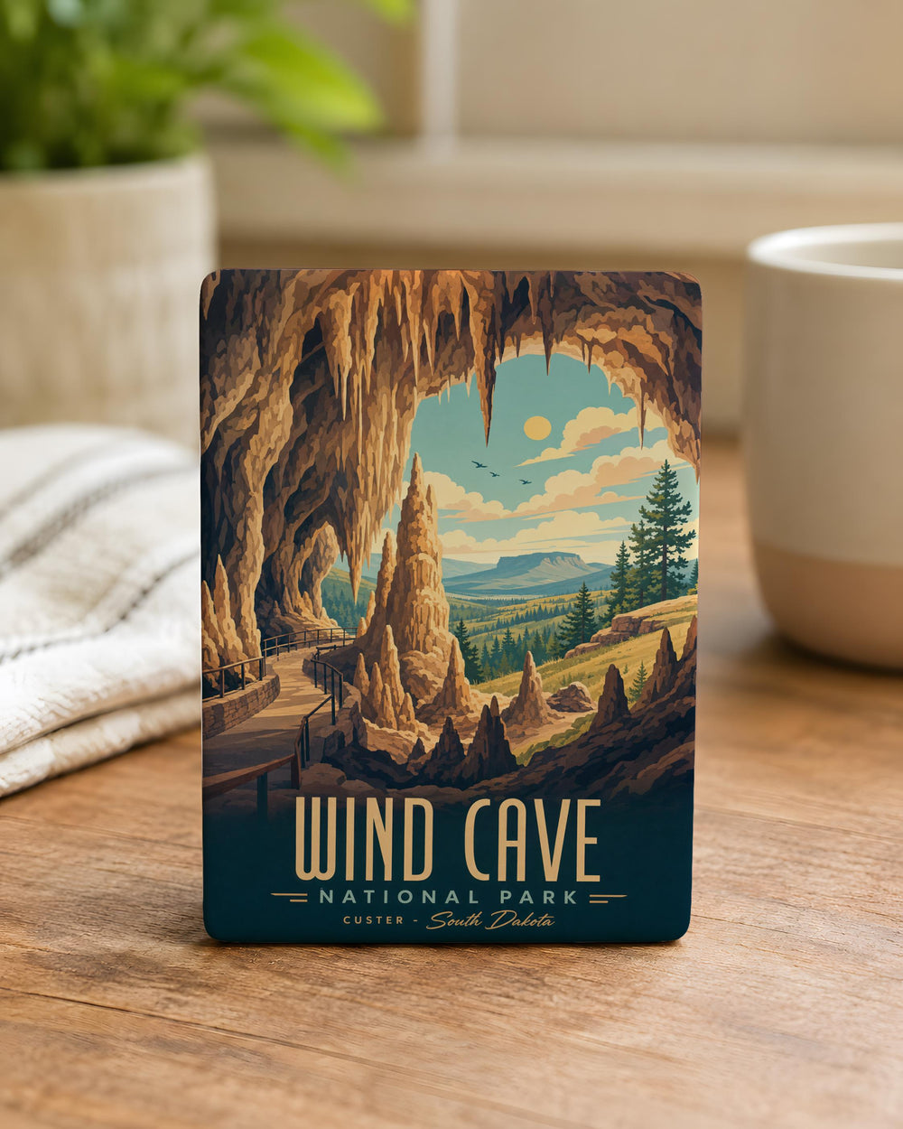 Wind Cave National Park Fridge Magnet, South Dakota Cave & Bison Prairie Souvenir Magnet, Travel Landmark Gift