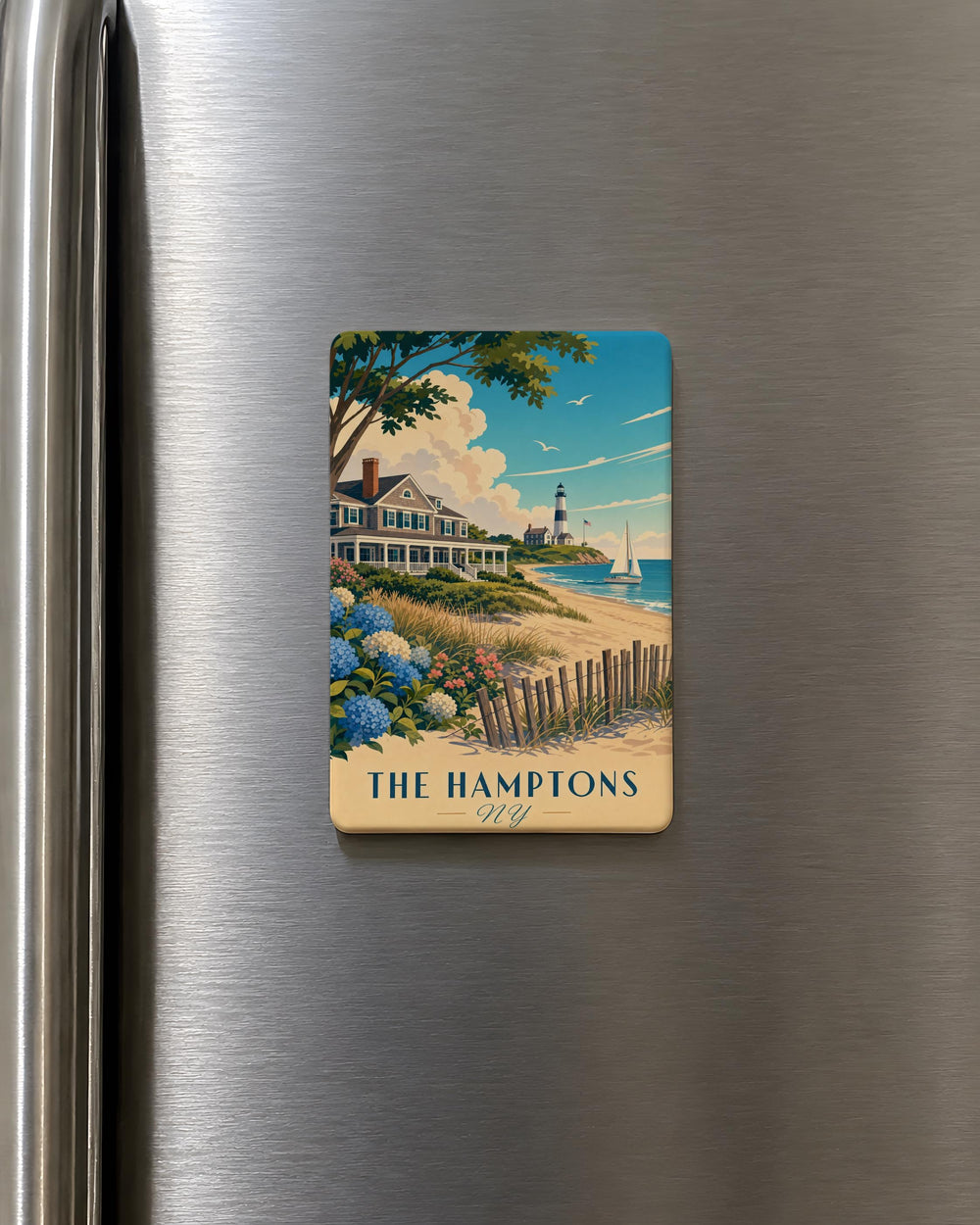 The Hamptons NY Fridge Magnet, Hamptons New York Souvenir Magnet, Long Island Travel Gift, Coastal Town Keepsake Magnet