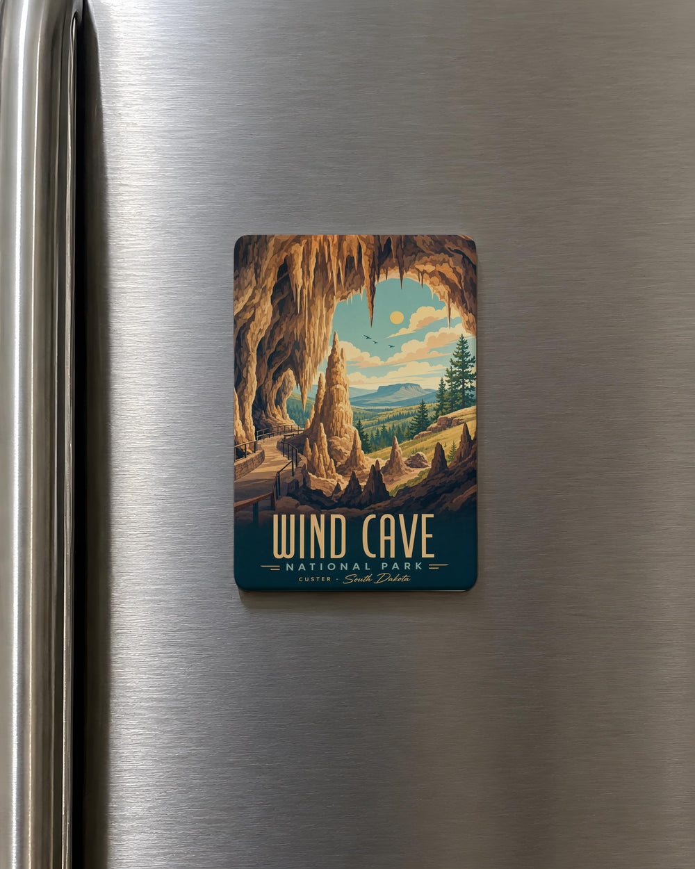 Wind Cave National Park Fridge Magnet, South Dakota Cave & Bison Prairie Souvenir Magnet, Travel Landmark Gift