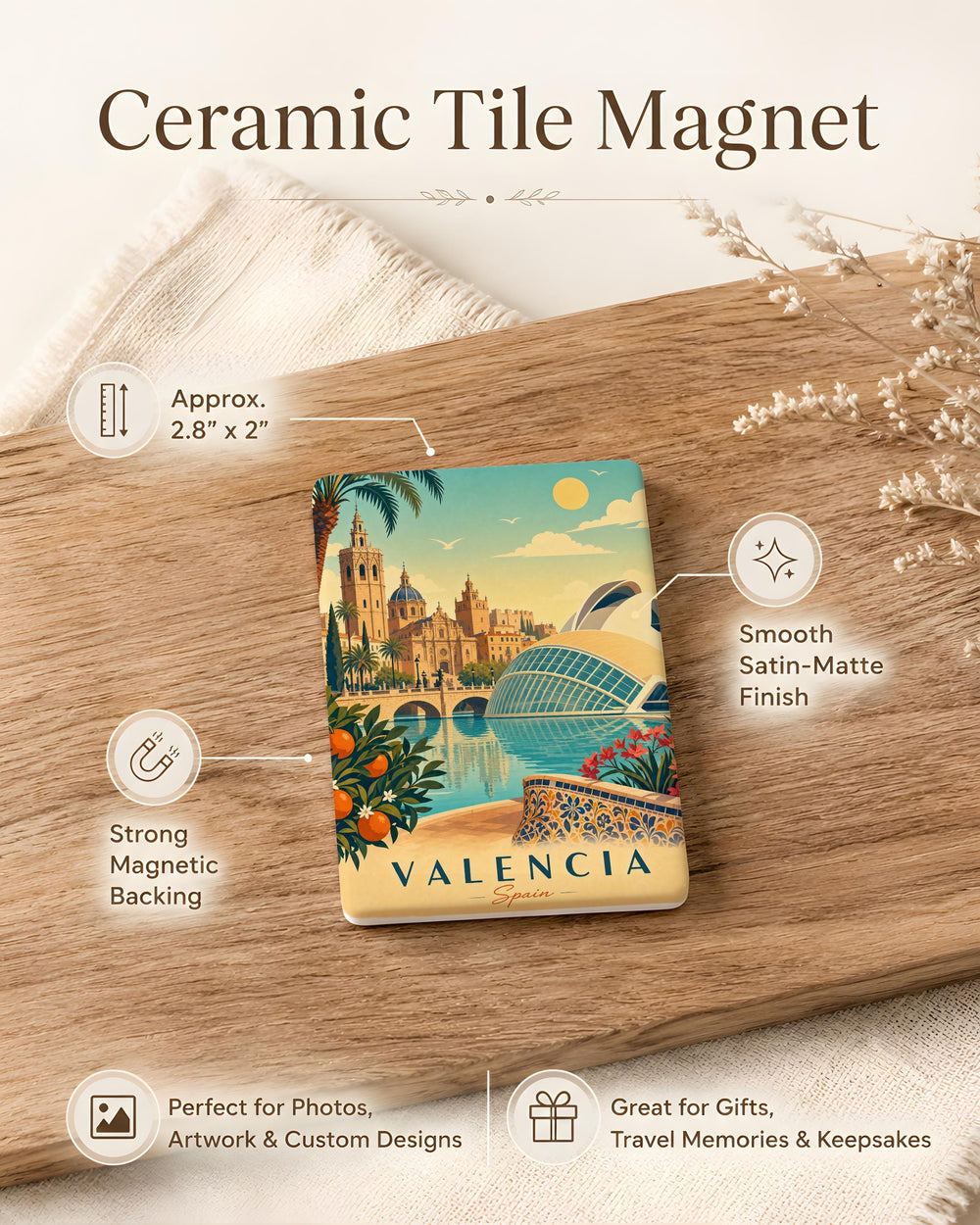 Valencia Spain Fridge Magnet, Valencia Souvenir Magnet, Spain Travel Gift, Valencia Landmark Magnet, Refrigerator Magnet