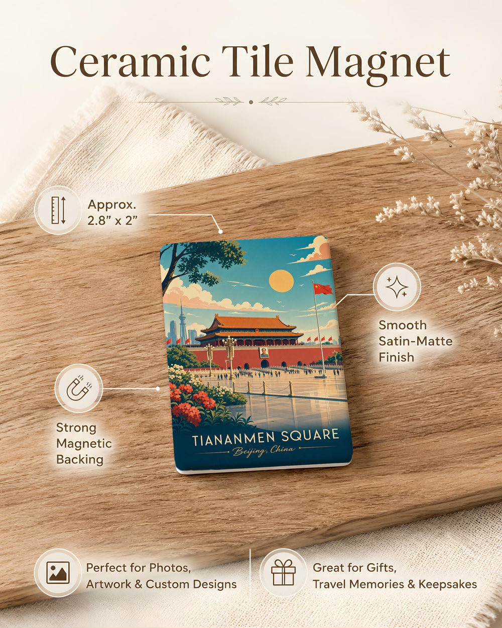 Tiananmen Square Fridge Magnet, Beijing Landmark Souvenir Magnet, China Travel Gift, Historic City Square Magnet