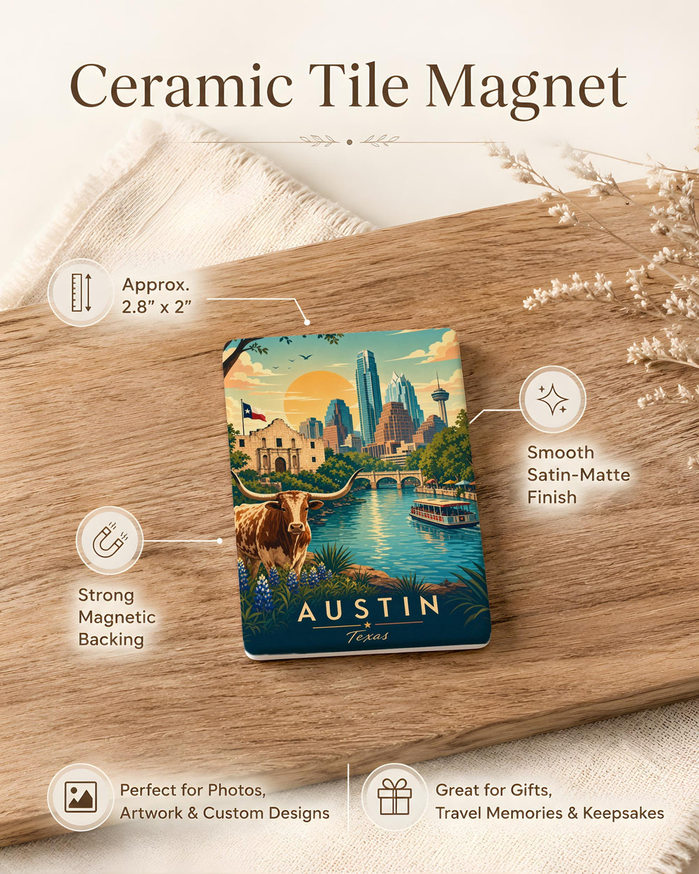 Texas Fridge Magnet, Texas State Souvenir Magnet, Lone Star State Travel Keepsake, Texas Gift, USA State Magnet