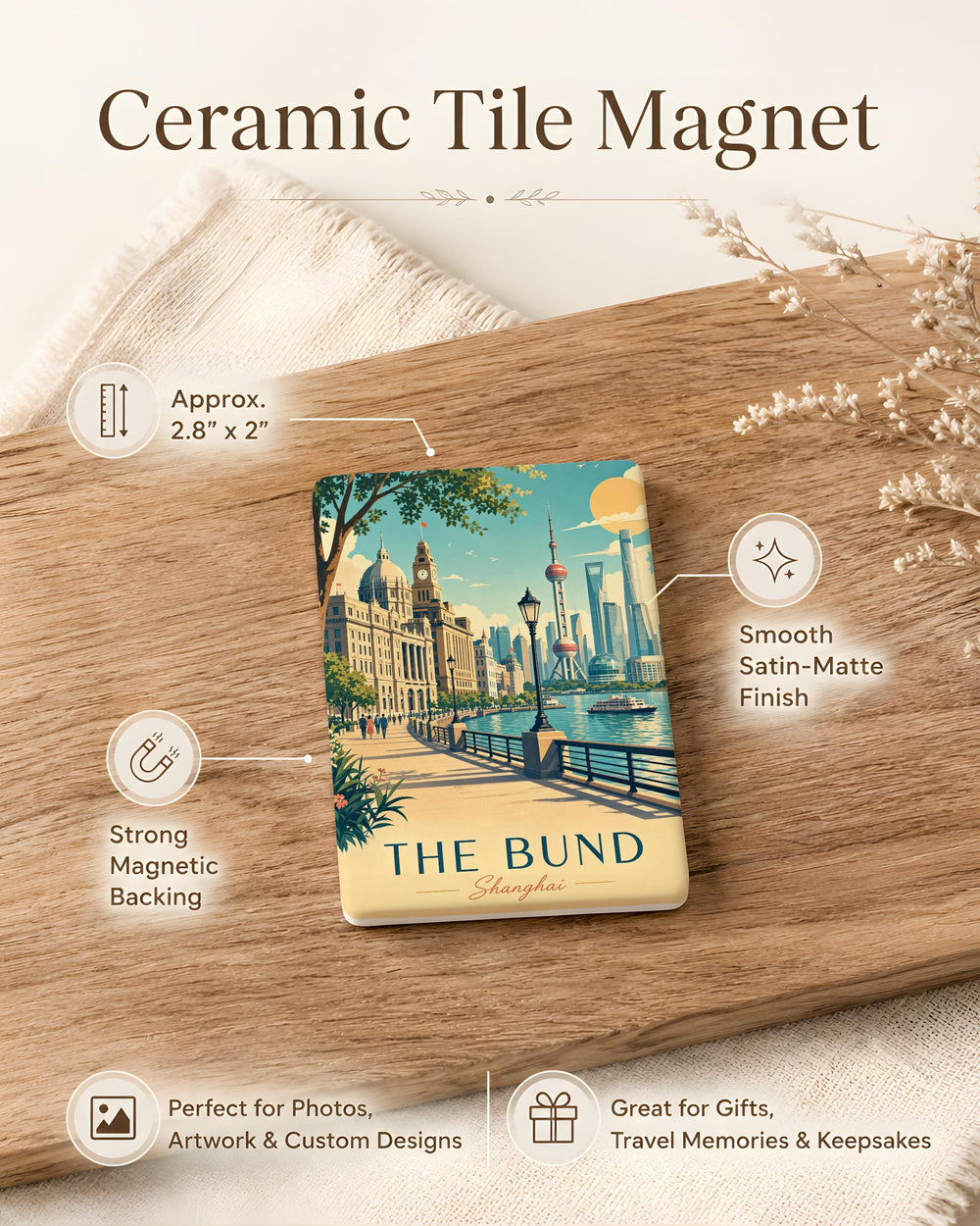 The Bund Shanghai Skyline Fridge Magnet, Waterfront Promenade Landmark Souvenir Magnet, China Travel Gift Magnet