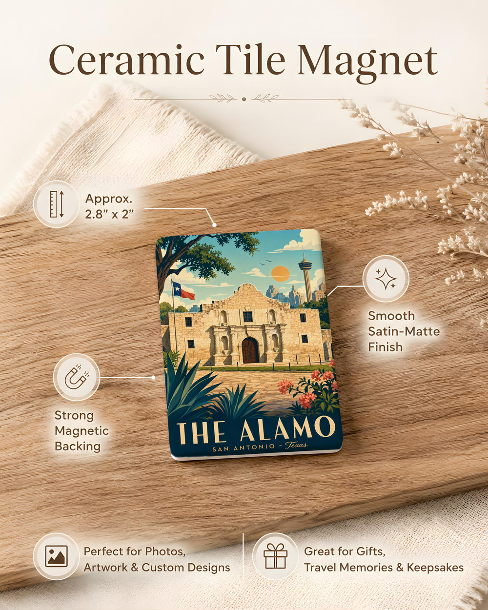 The Alamo Fridge Magnet, San Antonio Texas Landmark Souvenir Magnet, Historic Mission Travel Gift Magnet
