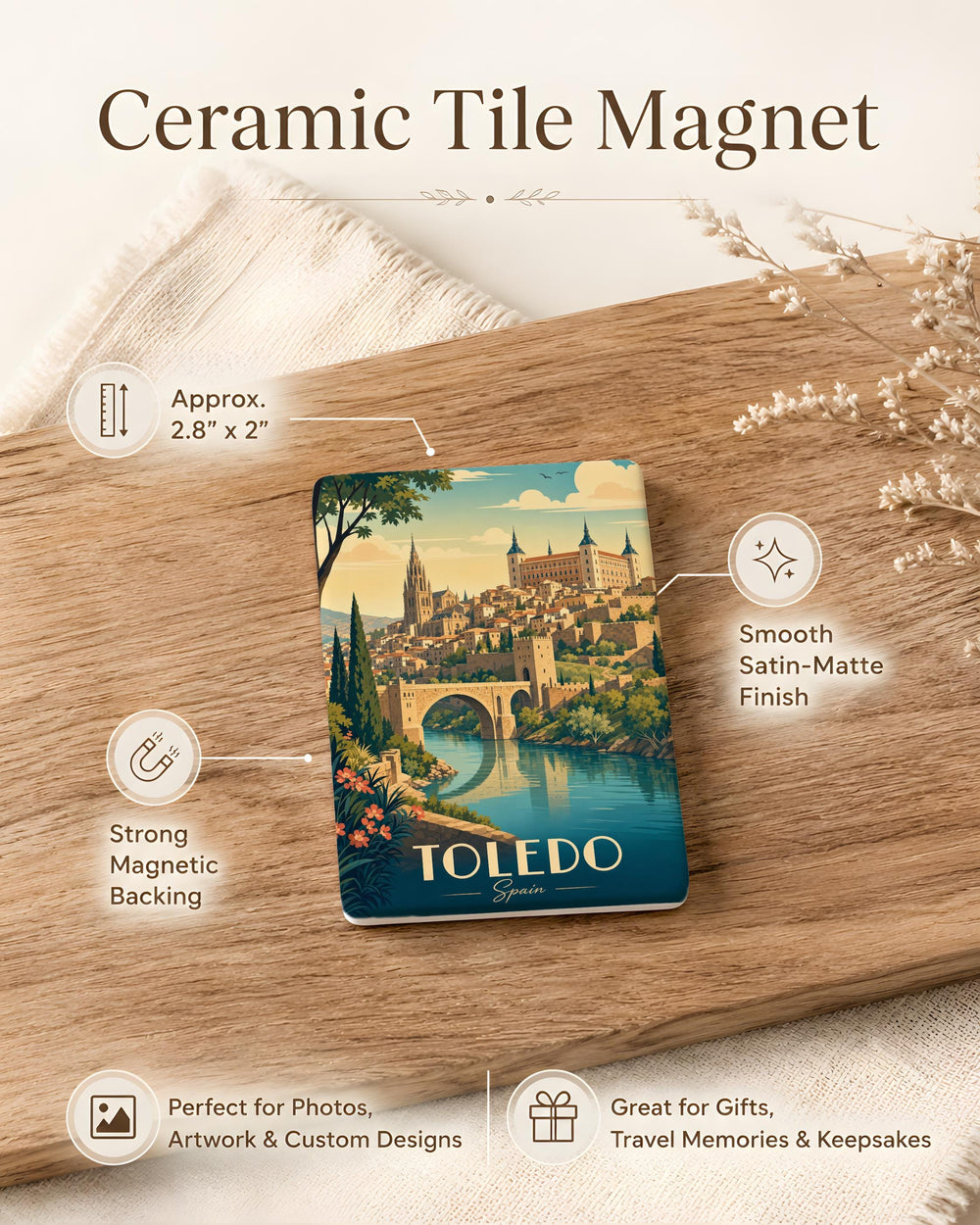 Toledo Spain Fridge Magnet, Toledo City Souvenir Magnet, Spain Travel Gift, Historic Toledo Landmark Magnet