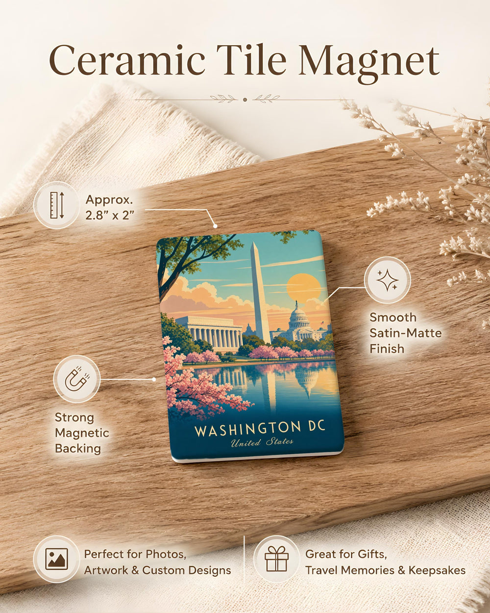 Washington DC Fridge Magnet, White House Capitol Building Lincoln Memorial Smithsonian Monuments Souvenir Gift