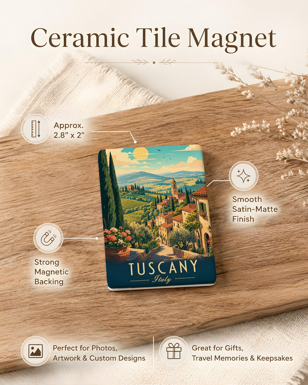 Tuscany Italy Fridge Magnet, Tuscany Travel Souvenir Magnet, Italian Countryside Keepsake Magnet, Italy Vacation Gift Magnet