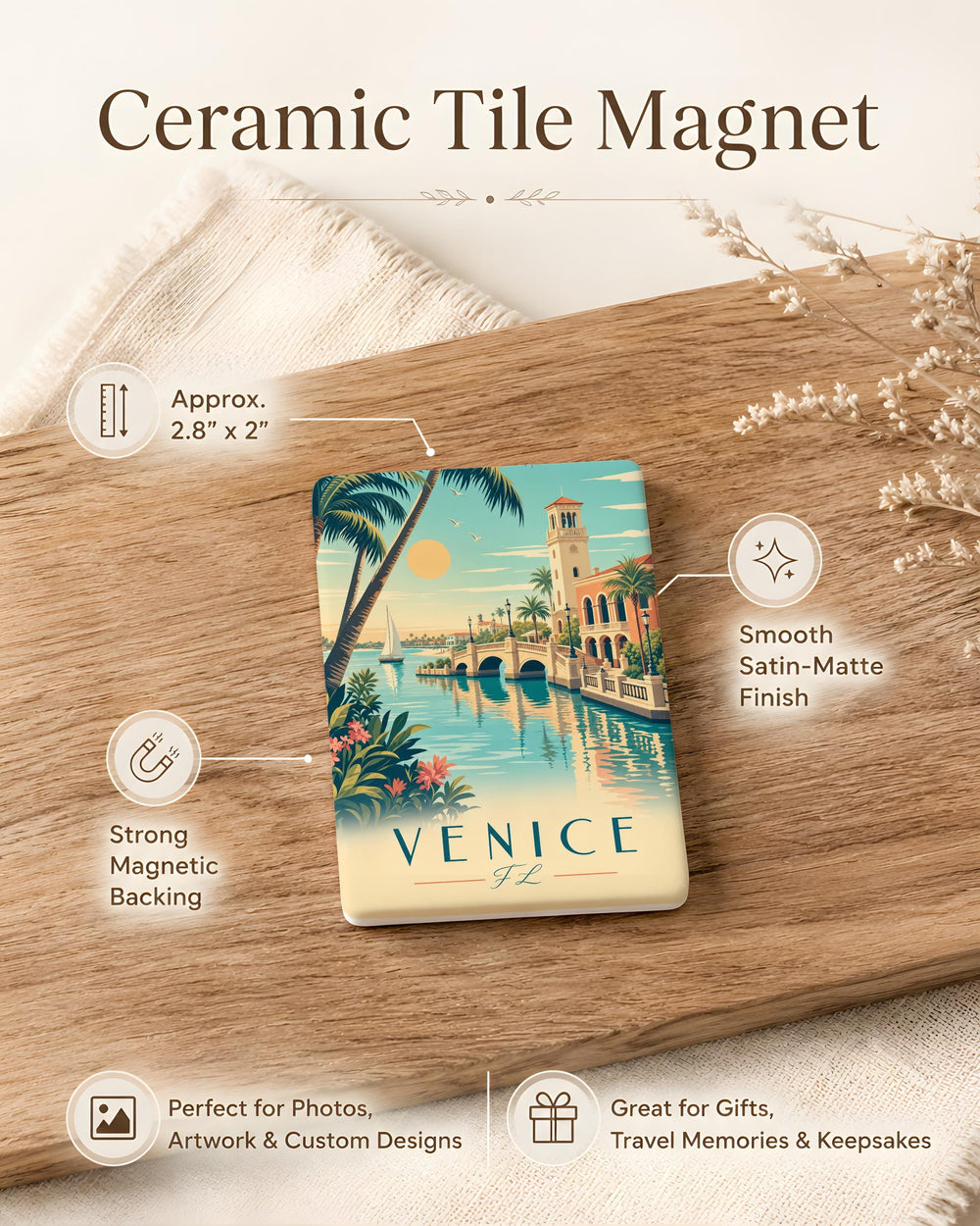 Venice Florida Fridge Magnet, Venice FL Souvenir Magnet, Gulf Coast Travel Gift, Beach Town Keepsake Magnet