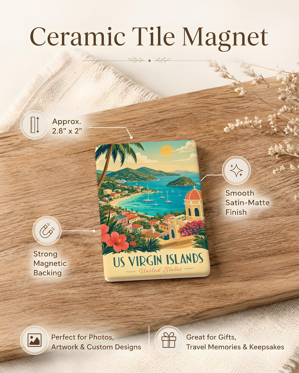 US Virgin Islands Fridge Magnet, St Thomas St John St Croix Souvenir Magnet, Caribbean Island Travel Gift, VI Keepsake Magnet
