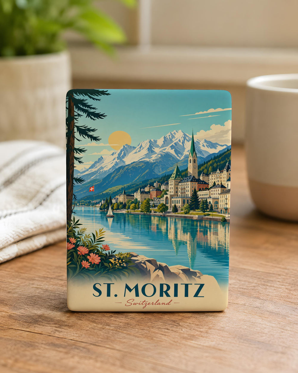 St. Moritz Switzerland Fridge Magnet, Alpine Resort Town Souvenir Magnet, Swiss Alps Travel Keepsake Magnet