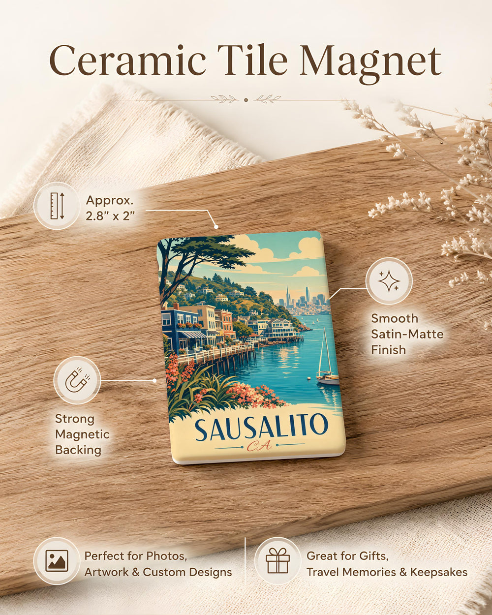 Sausalito CA Fridge Magnet, Sausalito California Souvenir Magnet, Bay Area Travel Gift, Coastal Town Keepsake Magnet