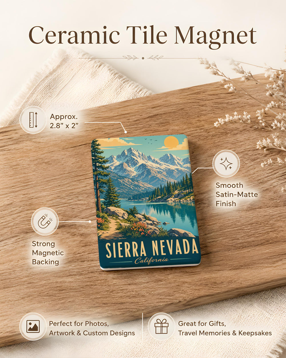 Sierra Nevada Fridge Magnet, Mountain Range Souvenir Magnet, California Nevada Travel Keepsake, Hiking Adventure Decor Magnet