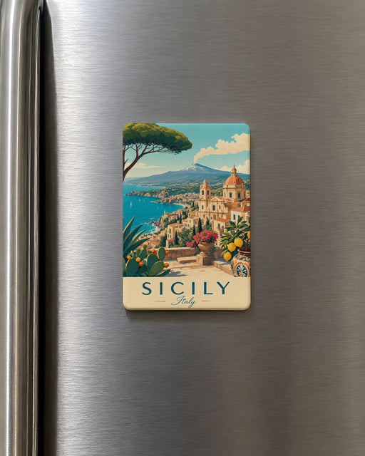 Sicily Italy Fridge Magnet, Sicilia Souvenir Magnet, Palermo Catania Taormina Travel Gift, Italian Island Keepsake Magnet