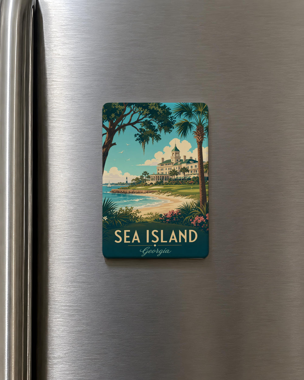 Sea Island Fridge Magnet, Coastal Island Beach Scene Souvenir Magnet, Ocean Shoreline Decor Magnet