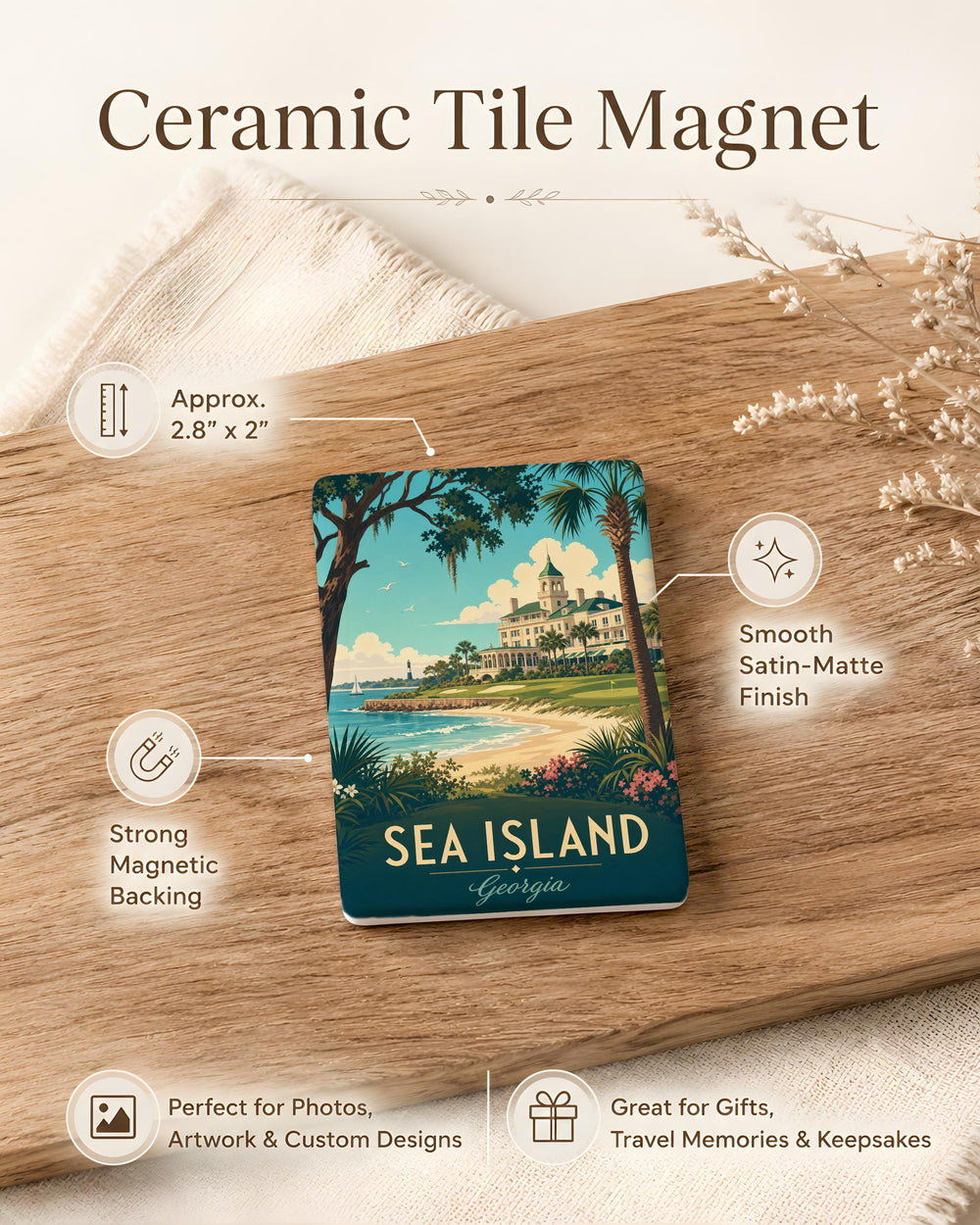 Sea Island Fridge Magnet, Coastal Island Beach Scene Souvenir Magnet, Ocean Shoreline Decor Magnet