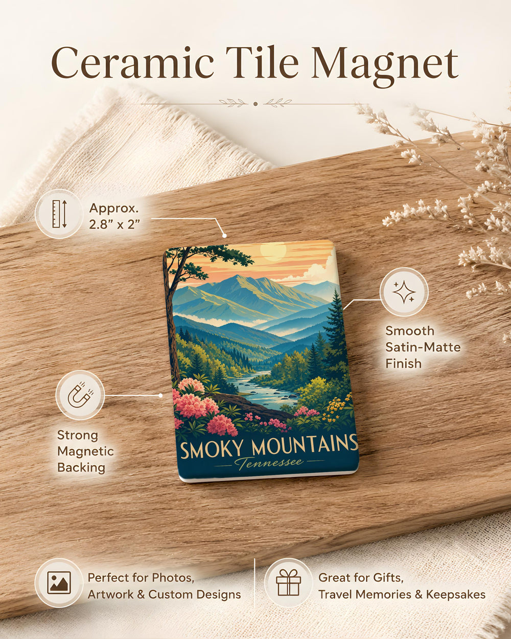 Smoky Mountains Fridge Magnet, Great Smoky Mountains National Park Souvenir Magnet, Mountain Landscape Travel Gift
