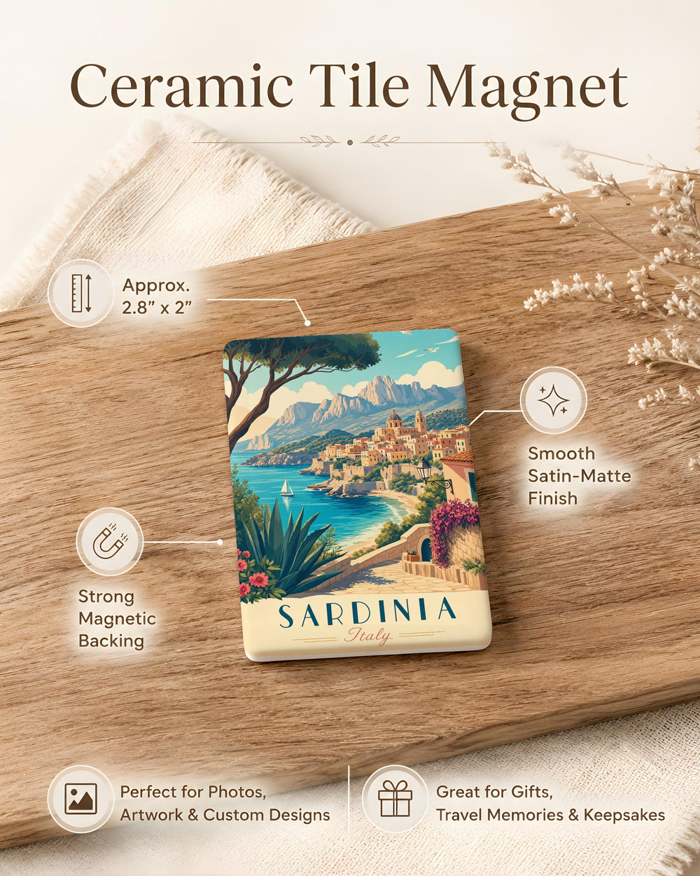 Sardinia Italy Fridge Magnet, Sardegna Island Travel Souvenir, Italian Mediterranean Destination Keepsake Magnet