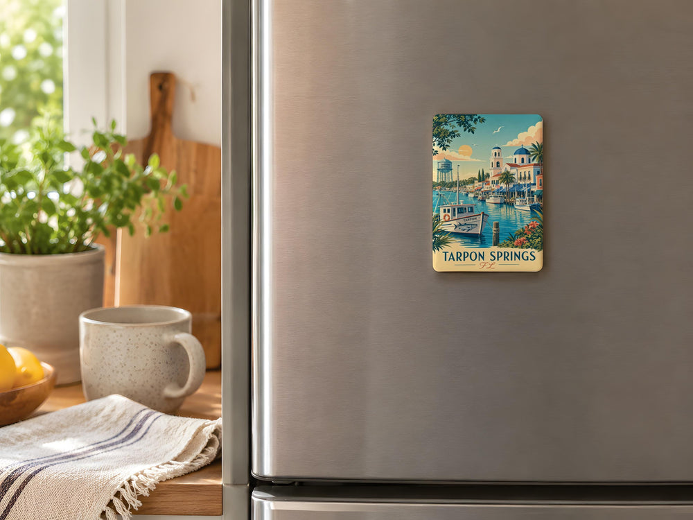 Tarpon Springs FL Fridge Magnet, Florida Souvenir Magnet, Tarpon Springs Waterfront Travel Gift, Greek Sponge Docks Keepsake Magnet