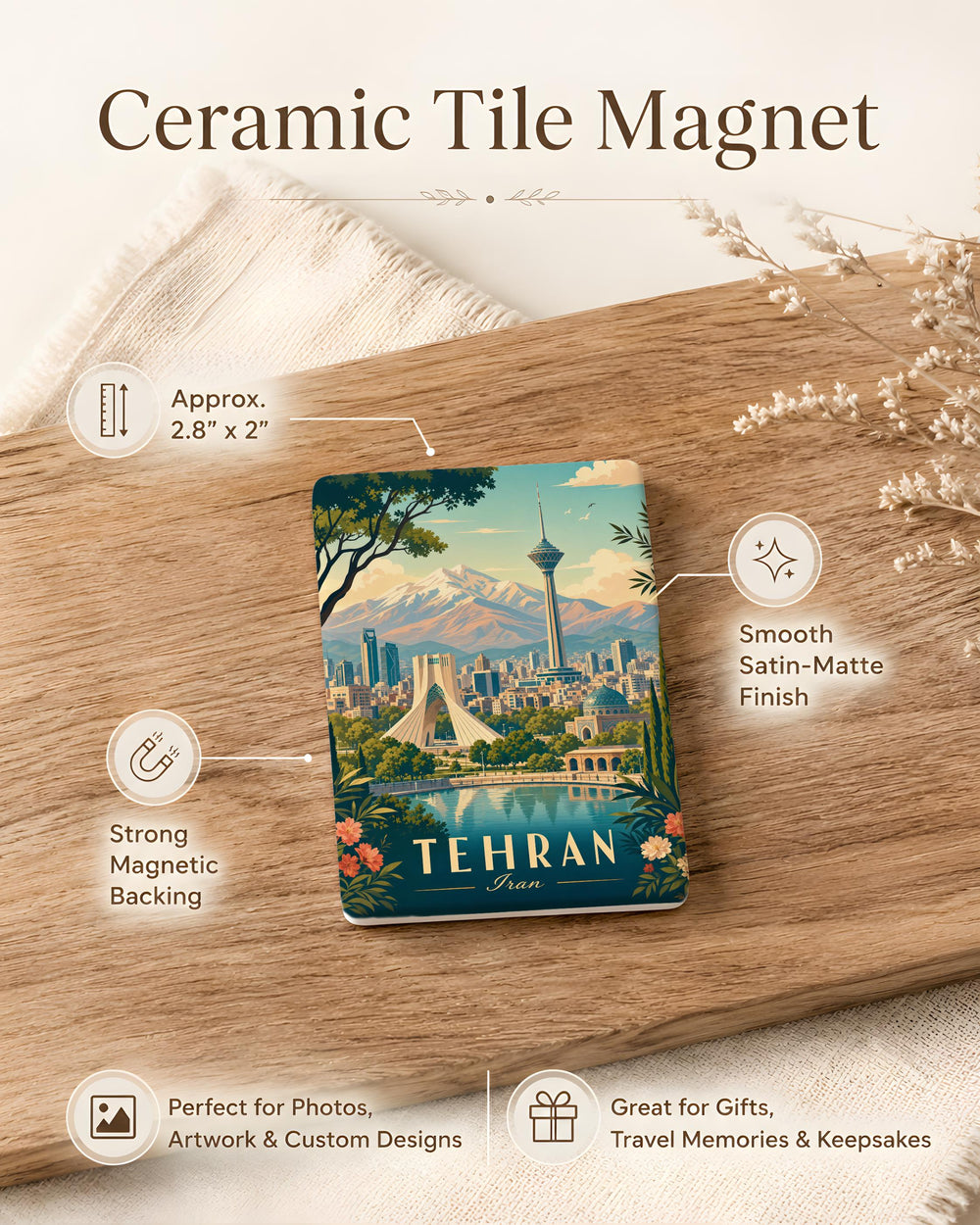 Tehran Iran Fridge Magnet, Tehran City Souvenir Magnet, Iran Travel Gift, Tehran Landmark Keepsake Magnet