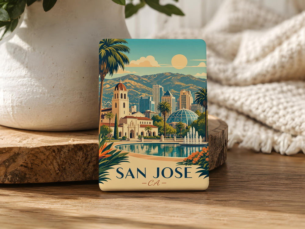 San Jose CA Fridge Magnet, San Jose California Souvenir Magnet, Silicon Valley Travel Gift, City Landmark Keepsake Magnet