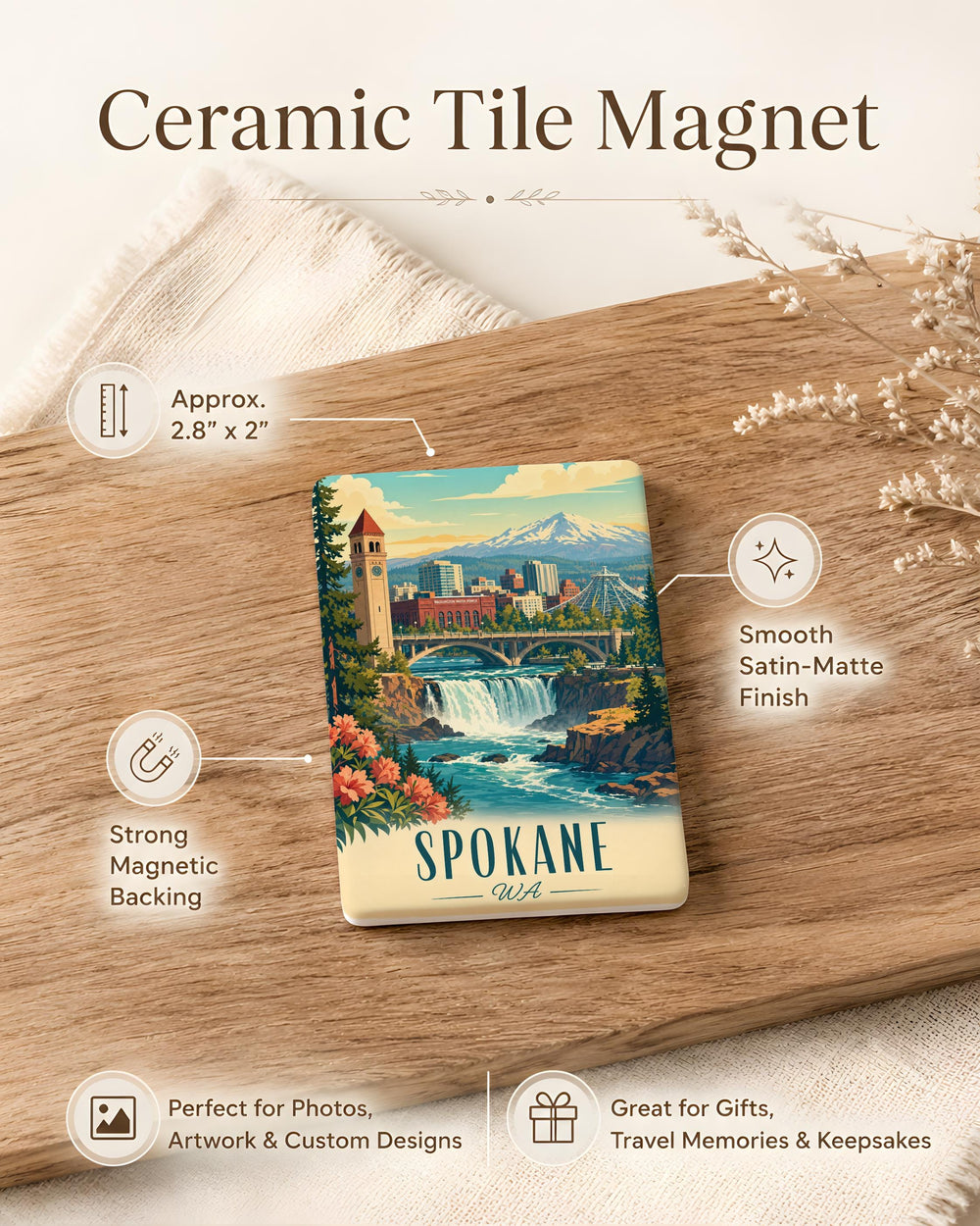 Spokane WA Fridge Magnet, Spokane Washington Souvenir Magnet, Riverfront Park Skyline Travel Gift, Pacific Northwest Keepsake