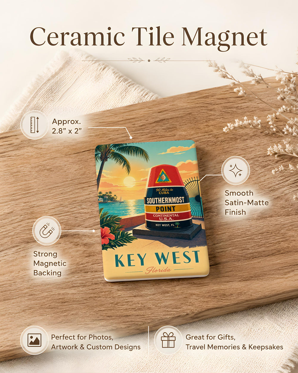 Southernmost Point Fridge Magnet, Key West Florida Landmark Souvenir, Mile Marker 0 Coastal Travel Keepsake