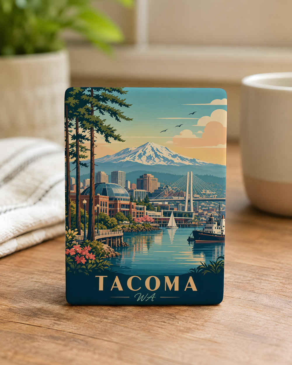 Tacoma WA Fridge Magnet, Tacoma Washington Souvenir Magnet, Pacific Northwest Travel Gift, Tacoma Skyline Landmark Magnet