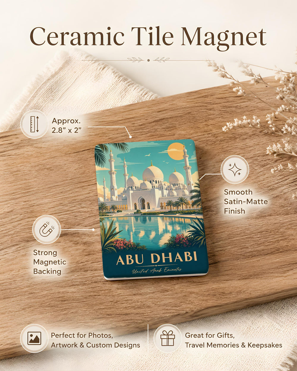 Sheikh Zayed Grand Mosque Fridge Magnet, Abu Dhabi Mosque Souvenir Magnet, UAE Landmark Refrigerator Magnet