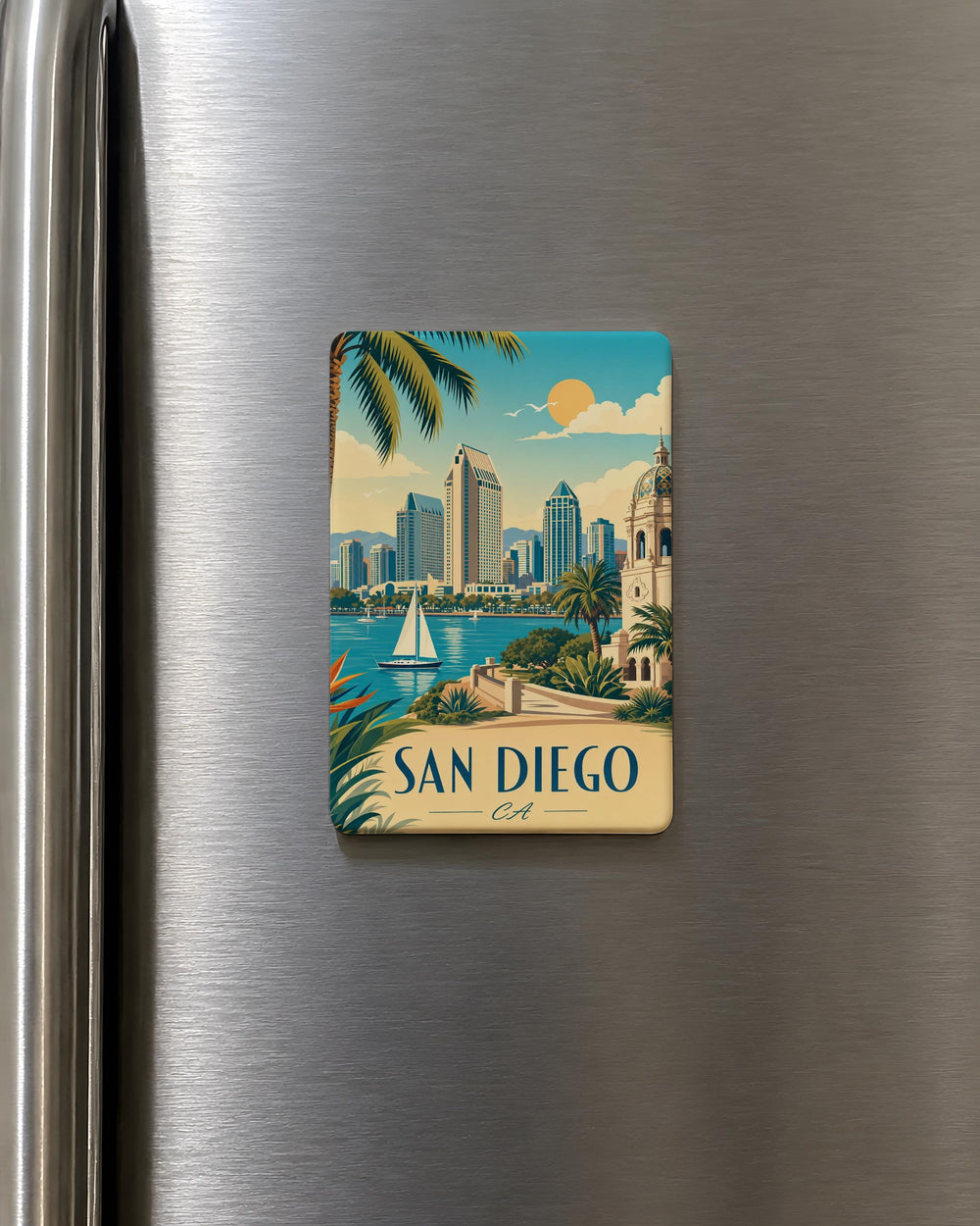 San Diego CA Fridge Magnet, San Diego California Souvenir Magnet, San Diego Travel Gift, Coastal City Landmark Keepsake Magnet
