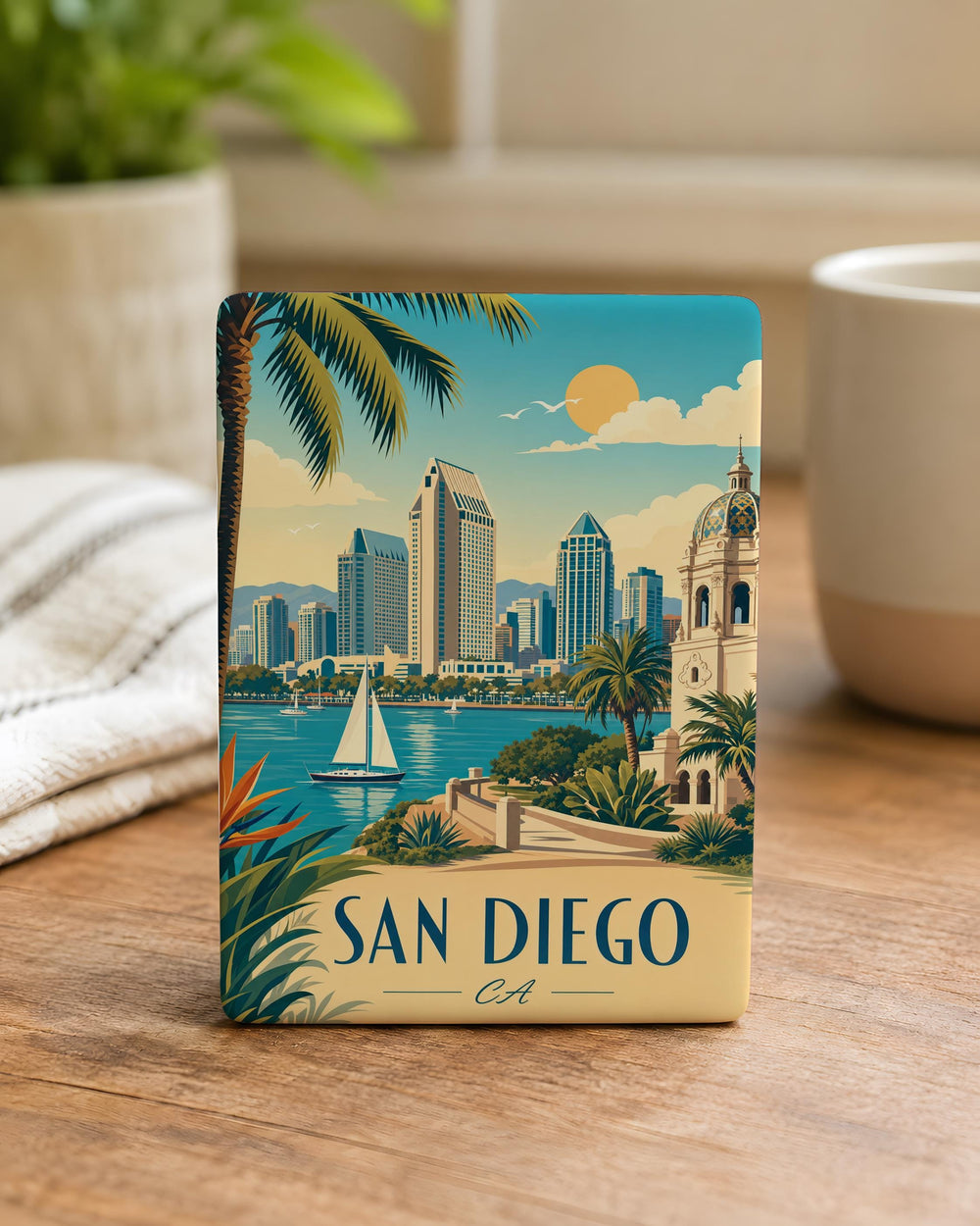 San Diego CA Fridge Magnet, San Diego California Souvenir Magnet, San Diego Travel Gift, Coastal City Landmark Keepsake Magnet
