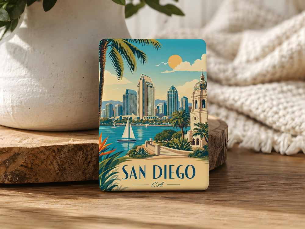 San Diego CA Fridge Magnet, San Diego California Souvenir Magnet, San Diego Travel Gift, Coastal City Landmark Keepsake Magnet