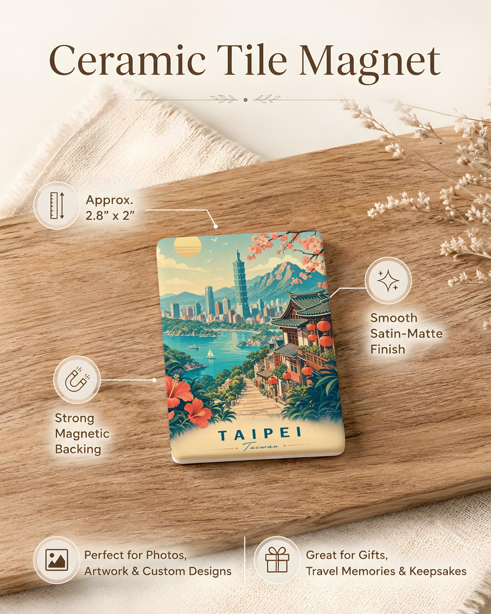 Taiwan Fridge Magnet, Taiwan Souvenir Magnet, Taiwan Travel Gift, Taiwan Map Magnet, Taiwan Landmark Magnet