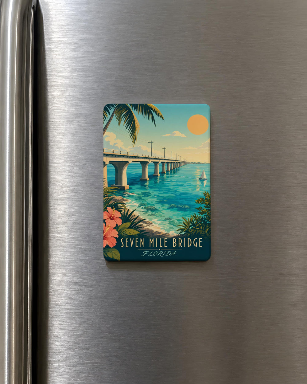 Seven Mile Bridge Fridge Magnet, Florida Keys Overseas Highway Bridge Souvenir Magnet, Coastal Travel Keepsake Magnet