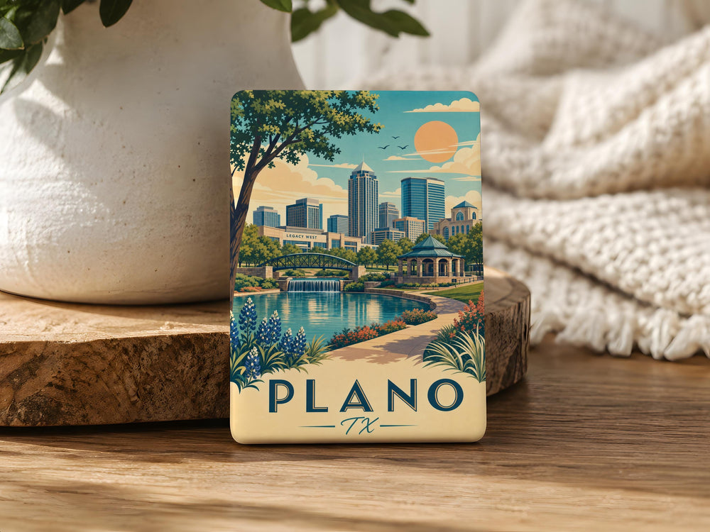 Plano, Texas Fridge Magnet, Plano TX Souvenir Magnet, Plano Texas Travel Gift, City Landmark Magnet, Texas Keepsake Magnet