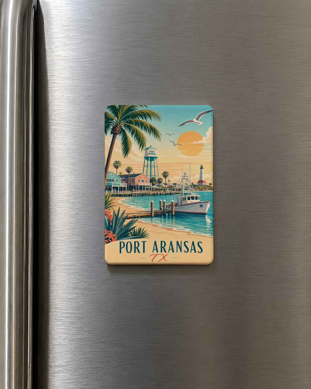 Port Aransas TX Fridge Magnet, Port Aransas Texas Souvenir Magnet, Coastal Beach Town Travel Keepsake Magnet