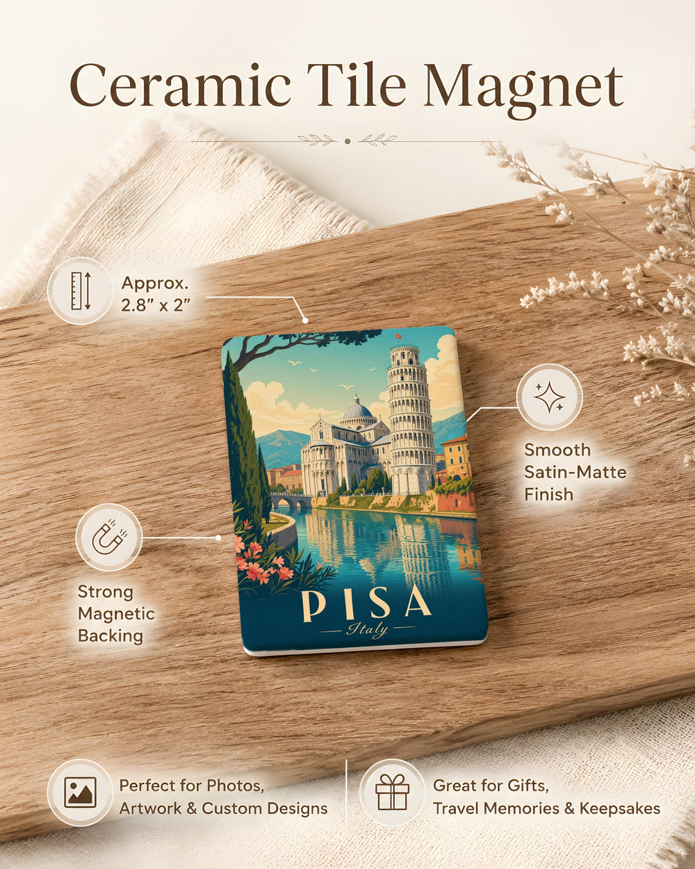 Pisa Italy Fridge Magnet, Leaning Tower of Pisa Souvenir Magnet, Tuscany Travel Gift, Italian Landmark Kitchen Magnet