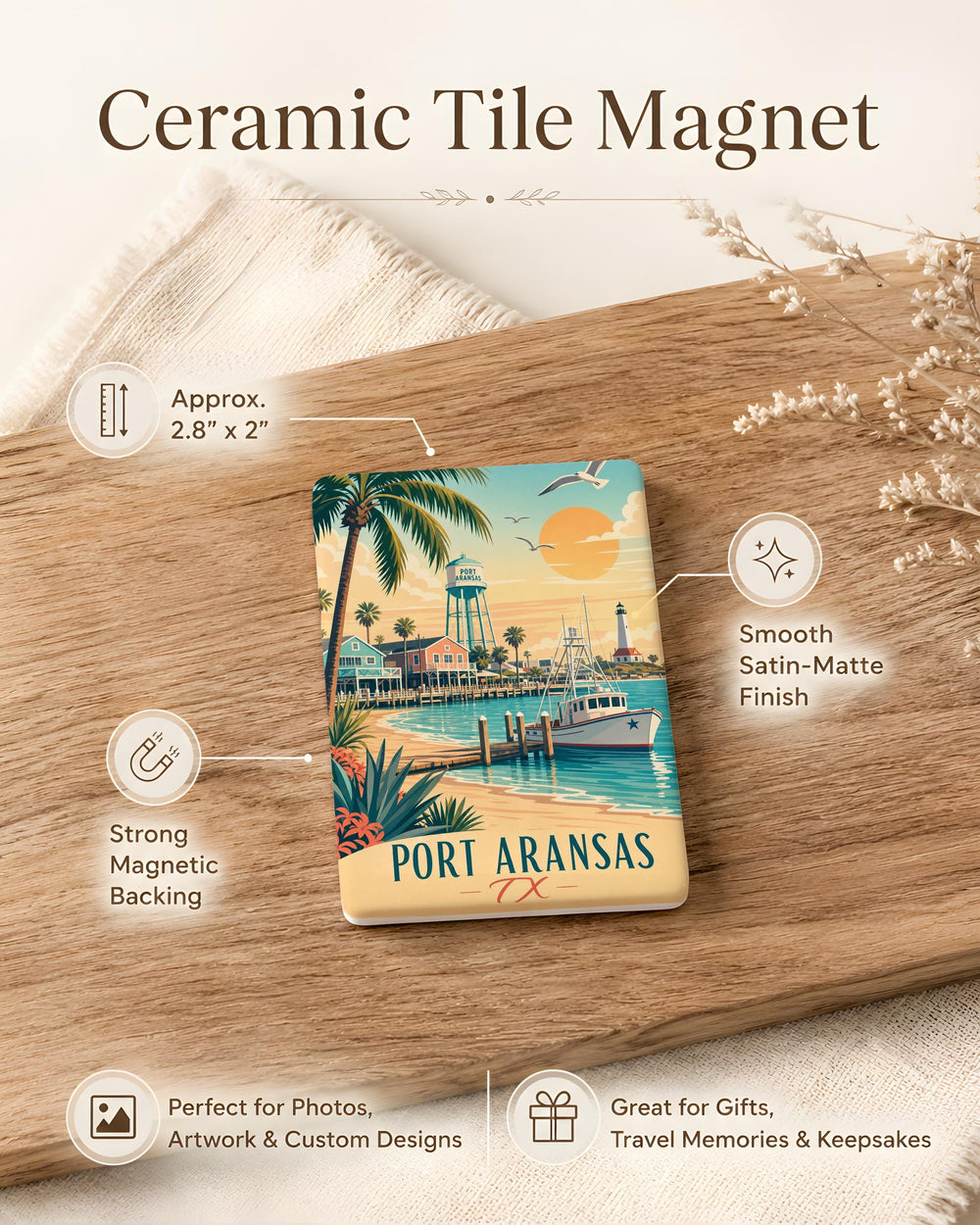 Port Aransas TX Fridge Magnet, Port Aransas Texas Souvenir Magnet, Coastal Beach Town Travel Keepsake Magnet