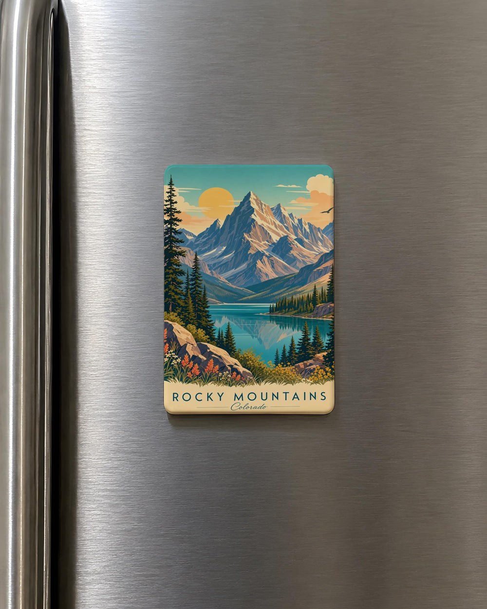 Rocky Mountains Fridge Magnet, Colorado Mountain Range Souvenir, Alpine Peaks Travel Keepsake, Hiking Adventure Gift